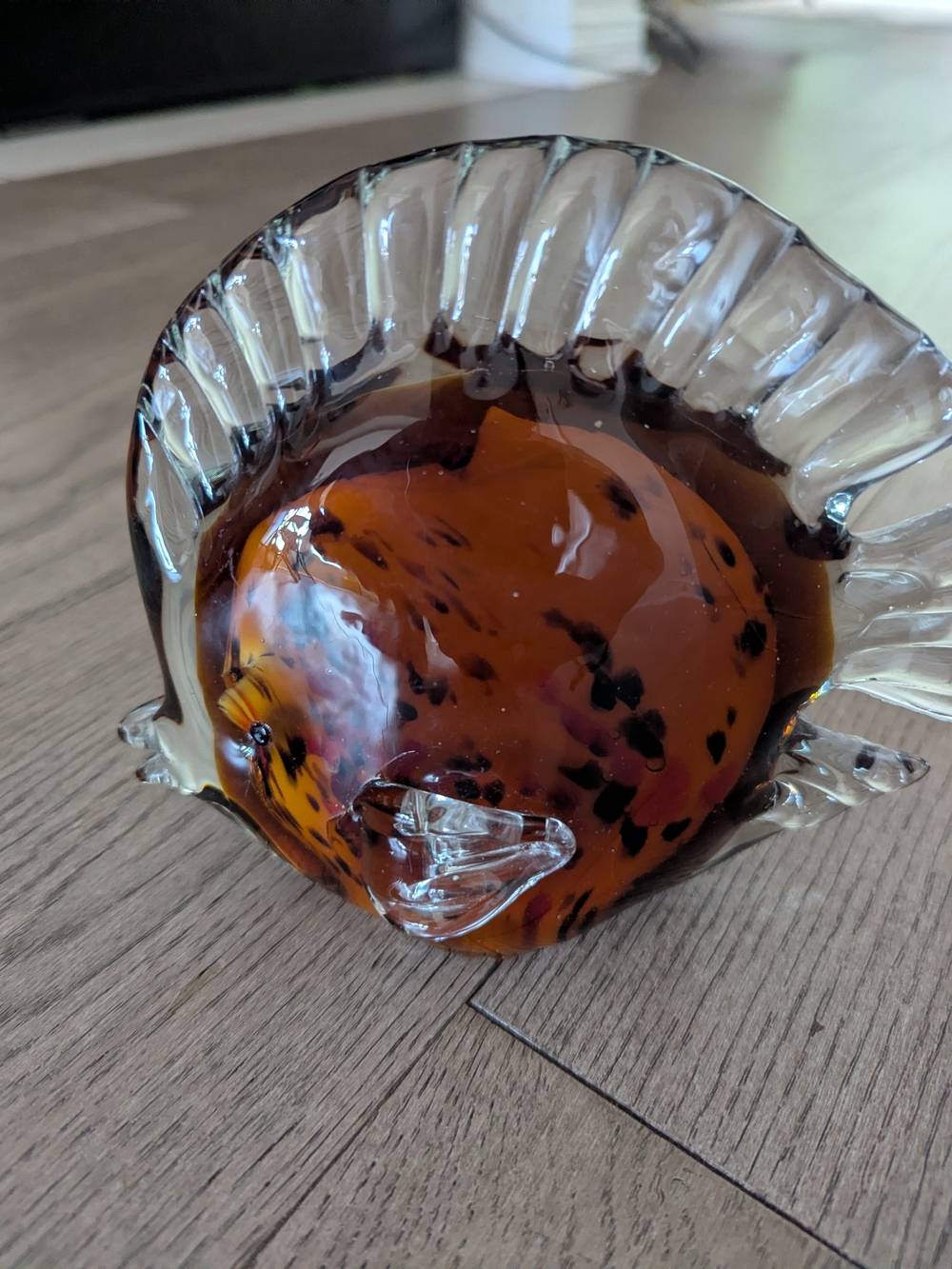 Vintage Crystal Clear Art Glass Fish Sculpture - Y2K Amber & Tortoiseshell